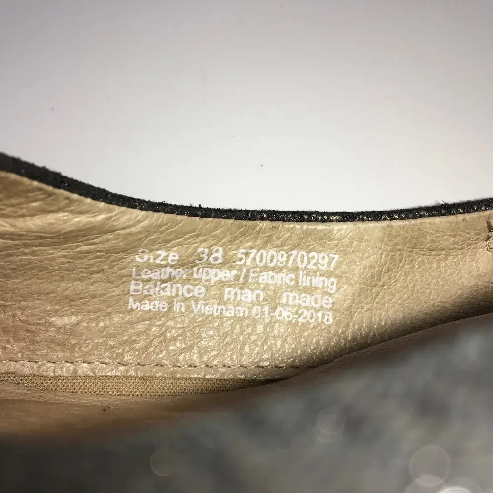 Dansko Lisanne Ballet Flat Pewter Leather Womens 38 7.5-8 Metallic Gold Black